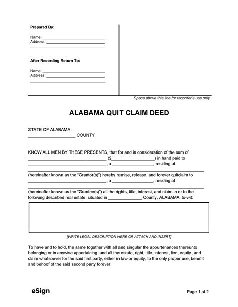 Free Printable Quit Claim Deed Alabama