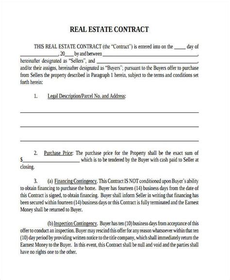 Free Printable Real Estate Contracts