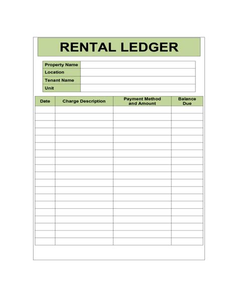 Free Printable Rent Rental Ledger Pdf