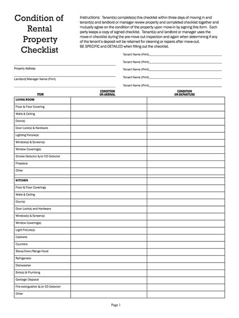 Free Printable Rental Walkthrough Checklist