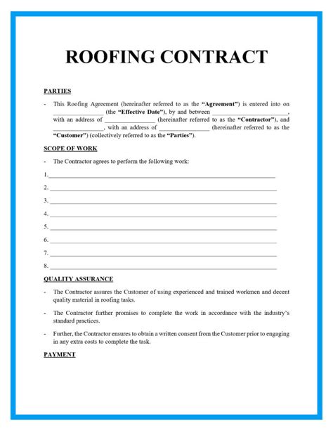 Free Printable Roofing Contract Template