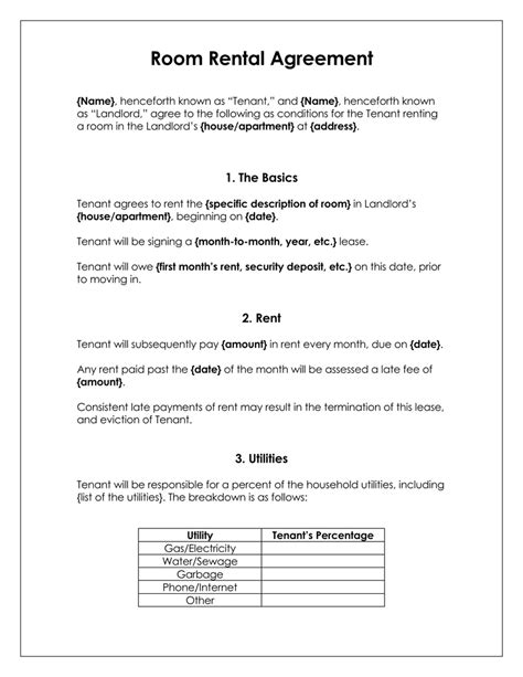 Free Printable Room Lease Agreement