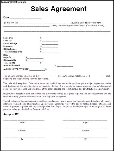 Free Printable Sale Agreement Form Form (GENERIC)