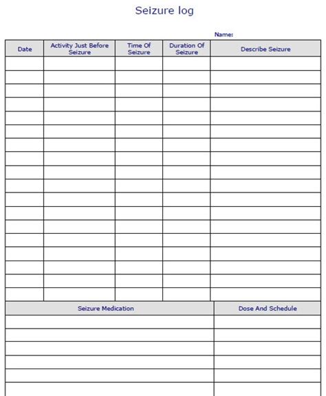 Free Printable Seizure Log