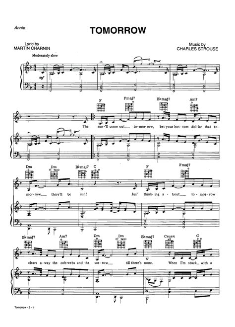 Free Printable Sheet Music For Tomorrow From Annie