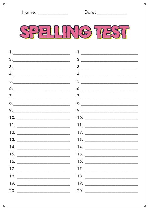 Free Printable Spelling Test
