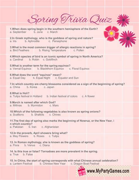 Free Printable Spring Trivia Questions And Answers Printable