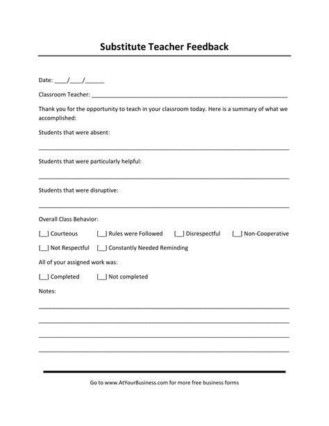 Free Printable Substitute Teacher Forms