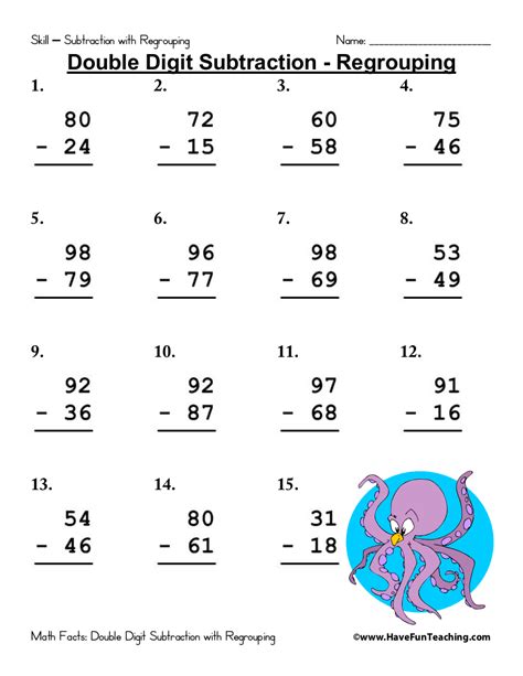 Free Printable Subtraction With Regrouping