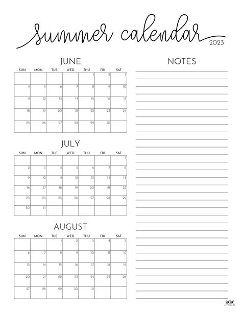 Free Printable Summer Calendar