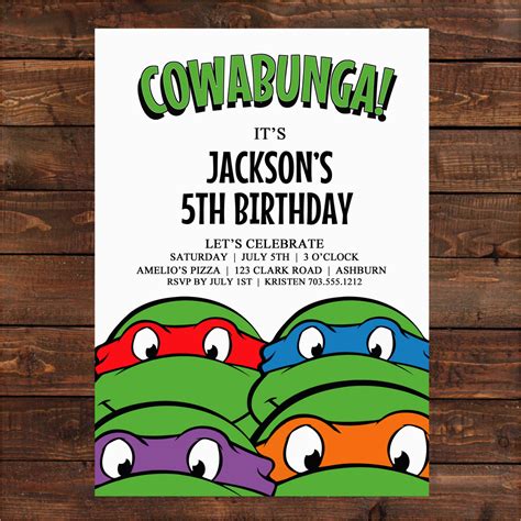 Free Printable Teenage Mutant Ninja Turtles Birthday Invitations