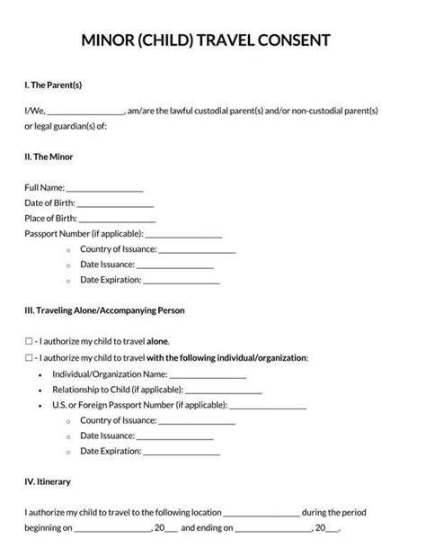 Free Printable Travel Consent Form For Minor