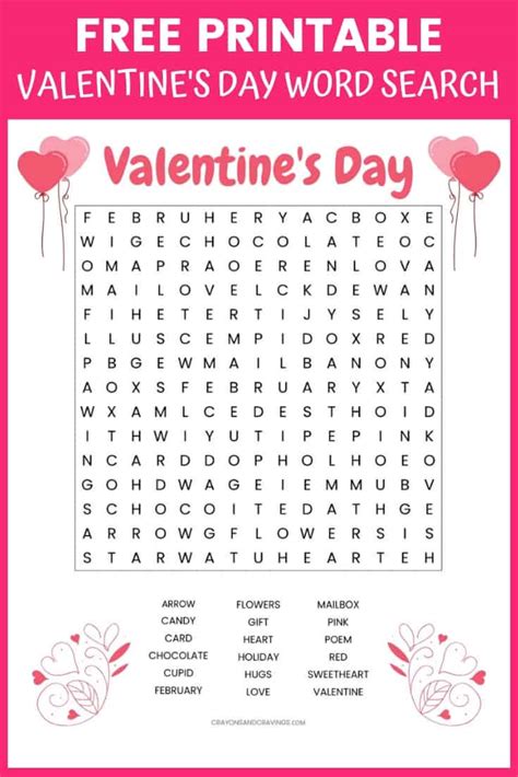 Free Printable Valentines Word Search