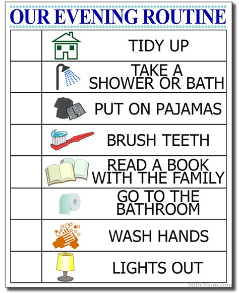 Free Printable Visual Schedule For Evening Routine Bath