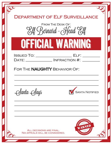 Free Printable Warning Letter From Santa Template