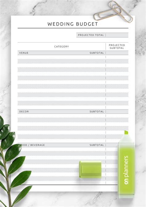Free Printable Wedding Budget Template