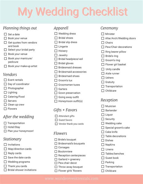 Free Printable Wedding Coordinator Checklist