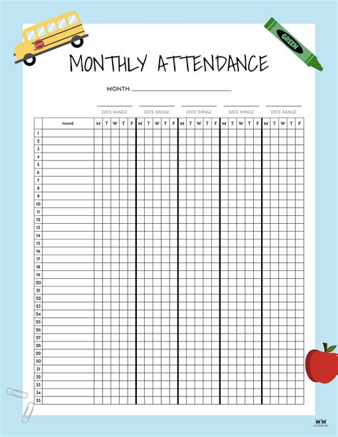 Free Printable Weekly Attendance Sheet Template