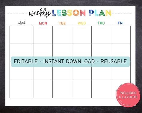 Free Printable Weekly Lesson Tracker Template