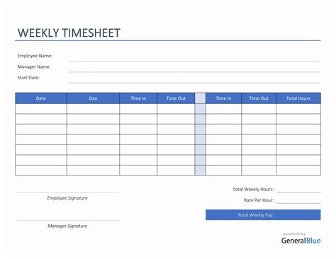 Free Printable Weekly Time Sheets Pdf