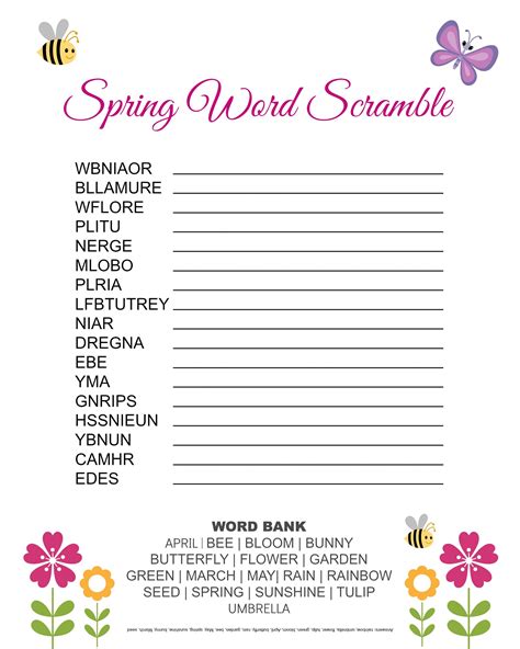 Free Printable Word Scramble