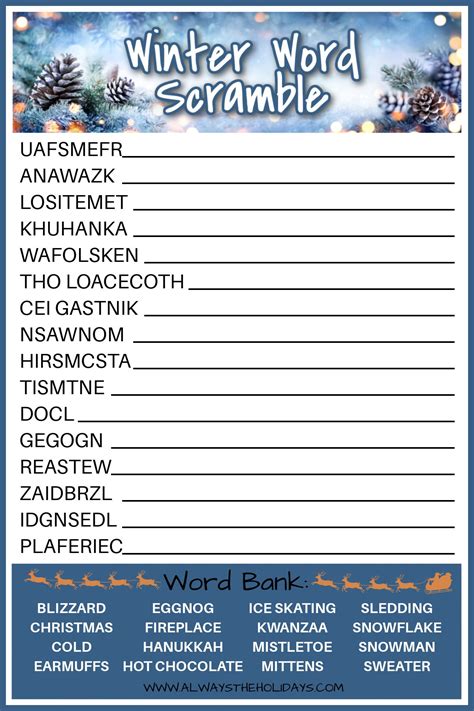 Free Printable Word Scramble With Answers