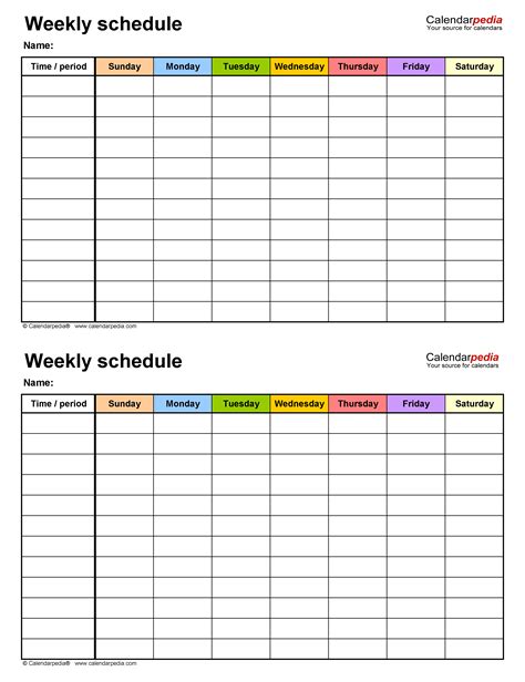 Free Printable Work Schedules