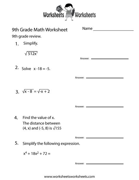 Free Printable Worksheets For 9th Graders