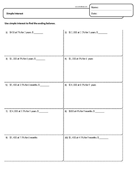 Free Printable Simple Interest Worksheets