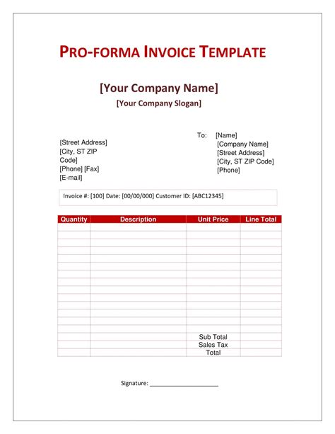 Free Pro Forma Template