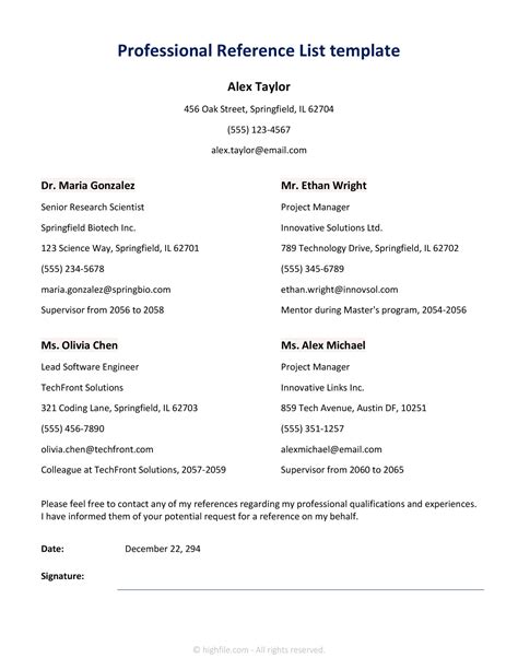 Free Professional Reference Template