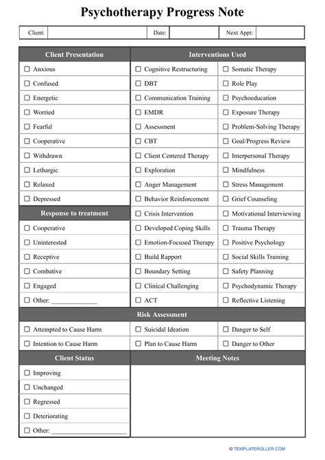 Free Psychotherapy Progress Note Template Database