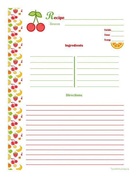 Free Recipe Page Template