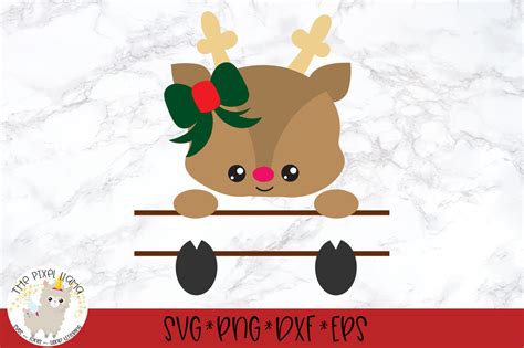Download Free Reindeer Split Monogram Girl SVG Cut File Easy Edite