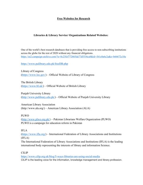 Free Resource Websites and Libraries