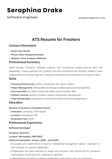 Free Resume Builder Ats
