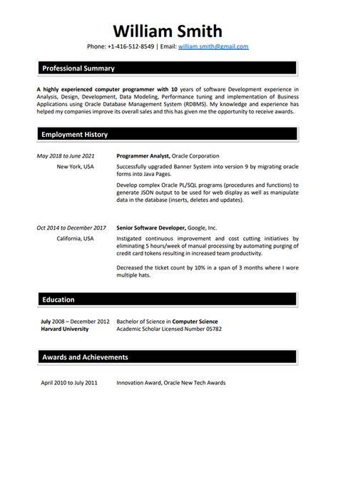 Free Resume Samples Canada