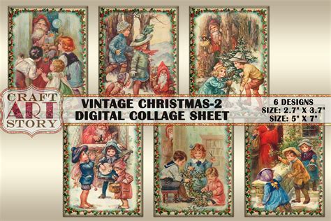 Download Free Retro Christmas Digital Collage Sheet DXF Files