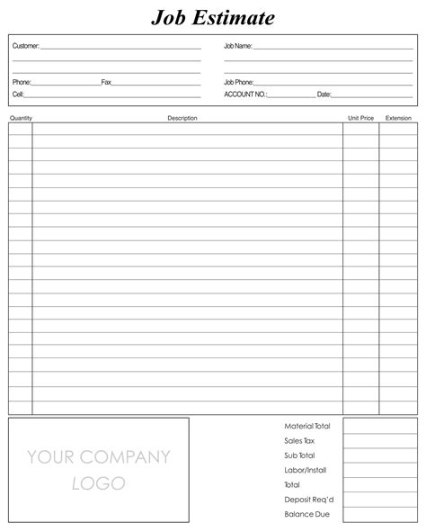 Free Roofing Estimate Forms Printable