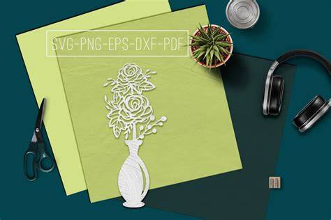 Download Free Roses In Vase Papercut Template, Spring Decor, SVG, PDF Files