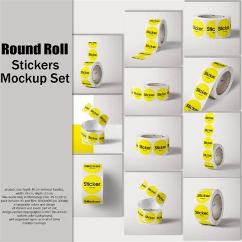 Download Free Round Roll Stickers Mockup Set PSD Templates Generator Images