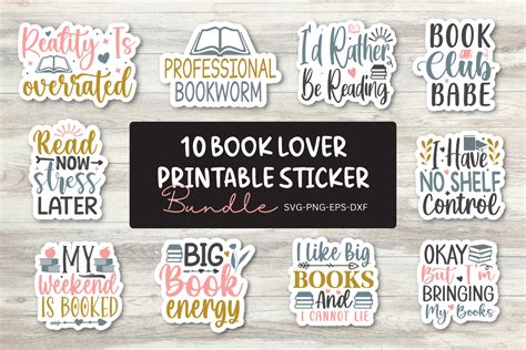 Download Free SVG Book Lover Printable Sticker Bundle - PNG Stickers SVG Cut Files