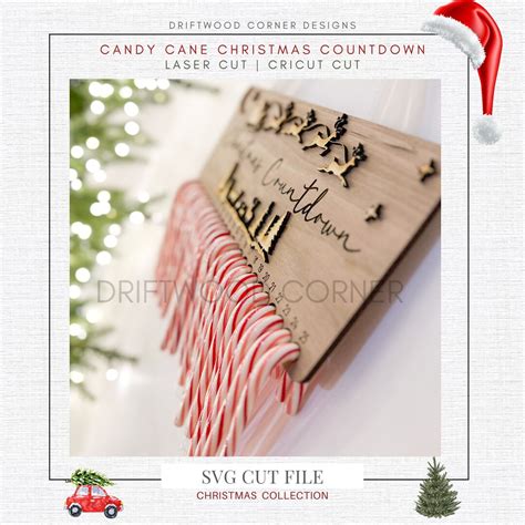 Download Free SVG Candy Cane Countdown Santa Sleigh | Laser File SVG Files
