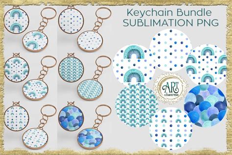 Free SVG Keychain Sublimation BUNDLE Blue Rainbow & Dots Round Design