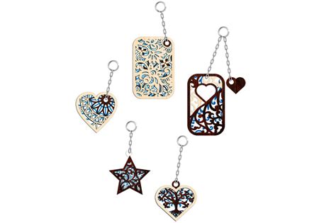 Download Free SVG Multilayer Cut File 5 Keychains Bundle SVG Files