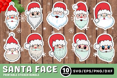 Free SVG Santa Claus faces Sticker Bundle , Christmas Stickers