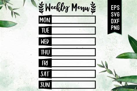 Free SVG Weekly Menu Planner SVG, Weekly Menu Printable