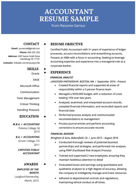 Free Sample Resume For Accountant