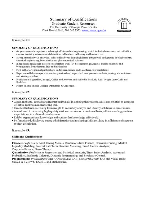 Free Sample Resume Summary Of Qualifications