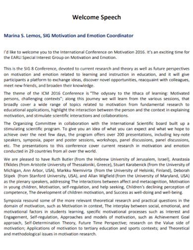 Free Sample Welcome Speech For Conference